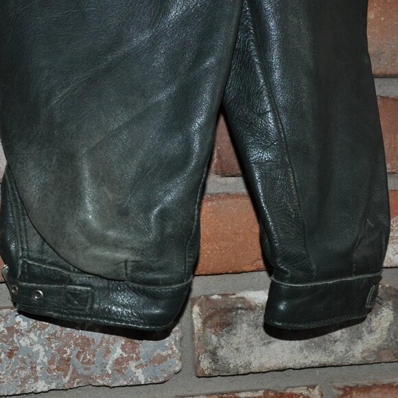 Vintage 70s Green Leather Lederhosen Munich Bavaria Oktoberfest Suspenders W 25" - Picture 3 of 4